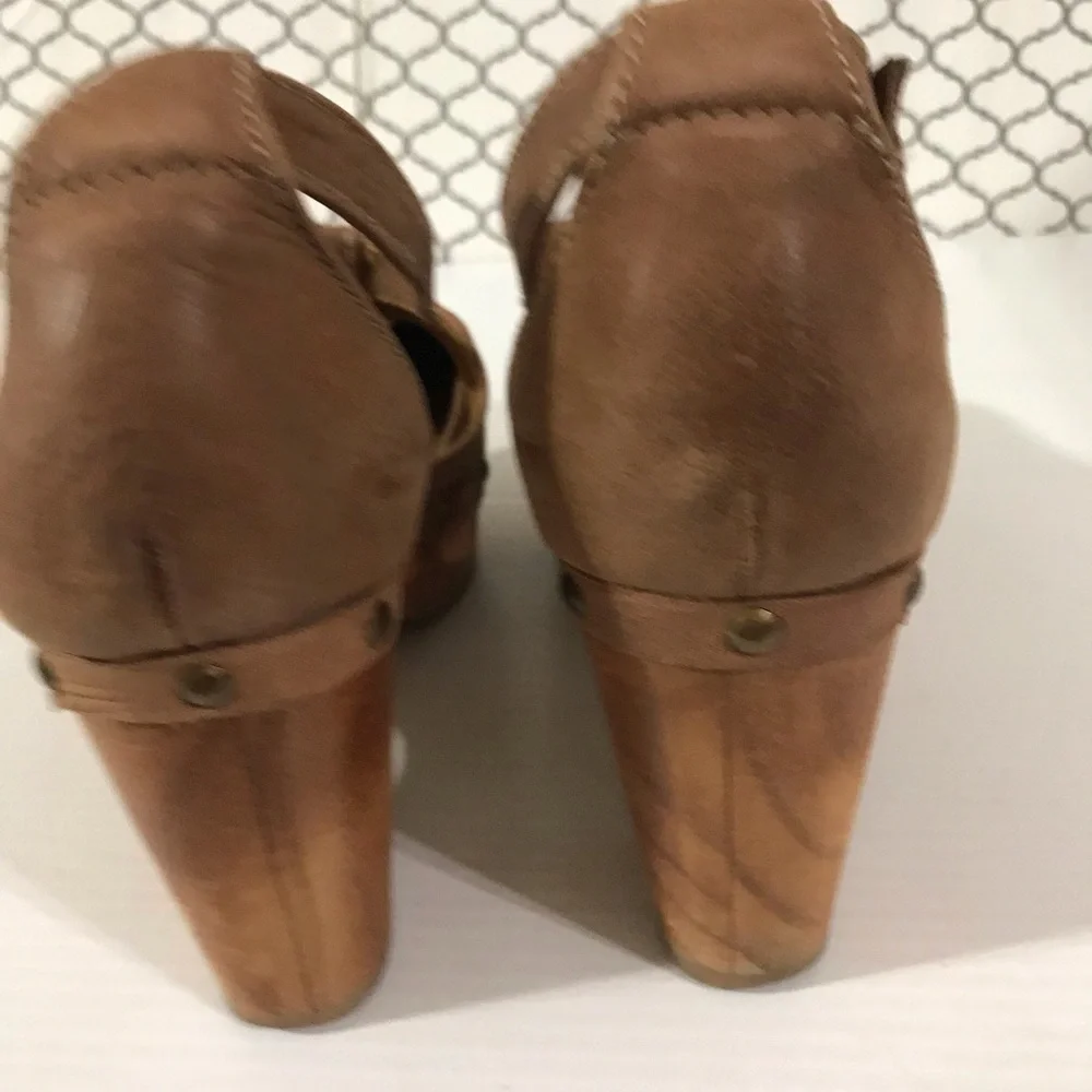 Cordani Brown Nubuck Leather Clog Heels with Ankle Strap Size 40